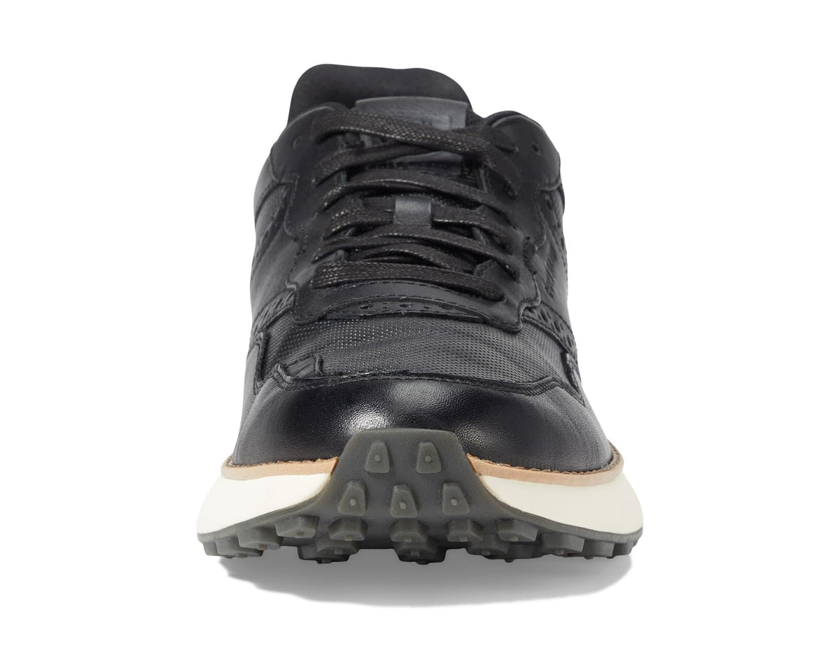 Men’s black lace-up sneaker front view with padded collar and ivory sole