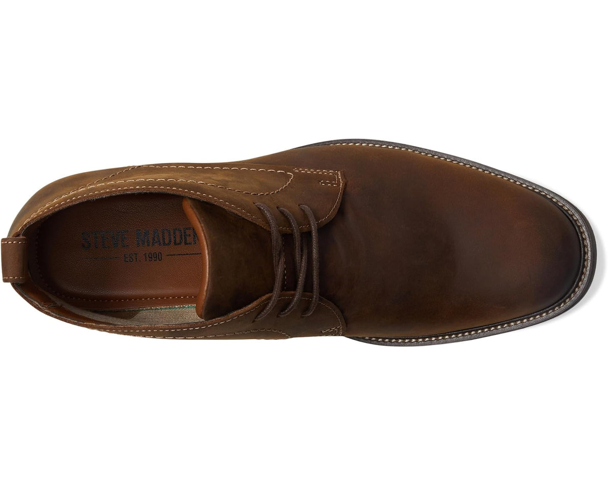 Men's Steve Madden Tabriz brown suede chukka boot, lace-up, side logo patch.