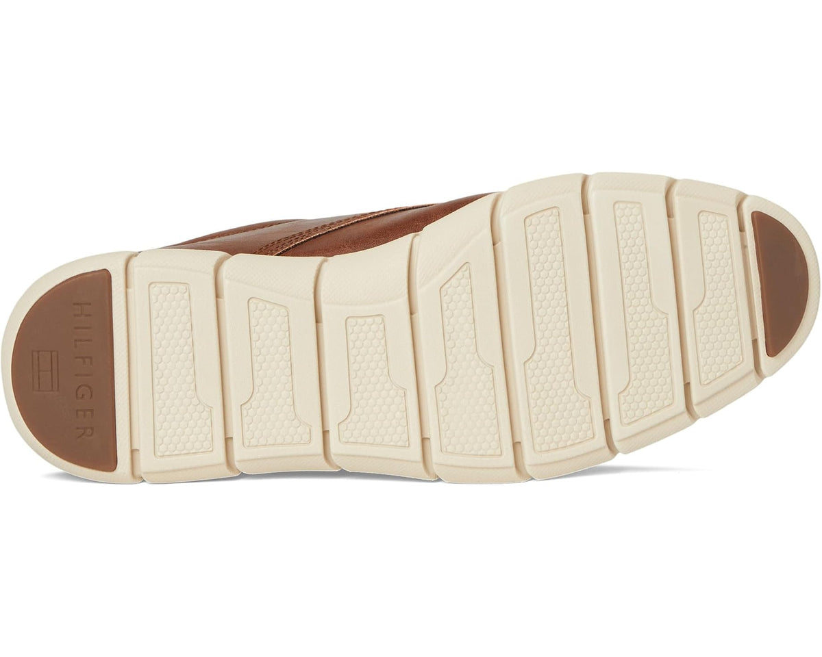 Men's Tommy Hilfiger cognac oxford sneaker outsole view, treaded sole