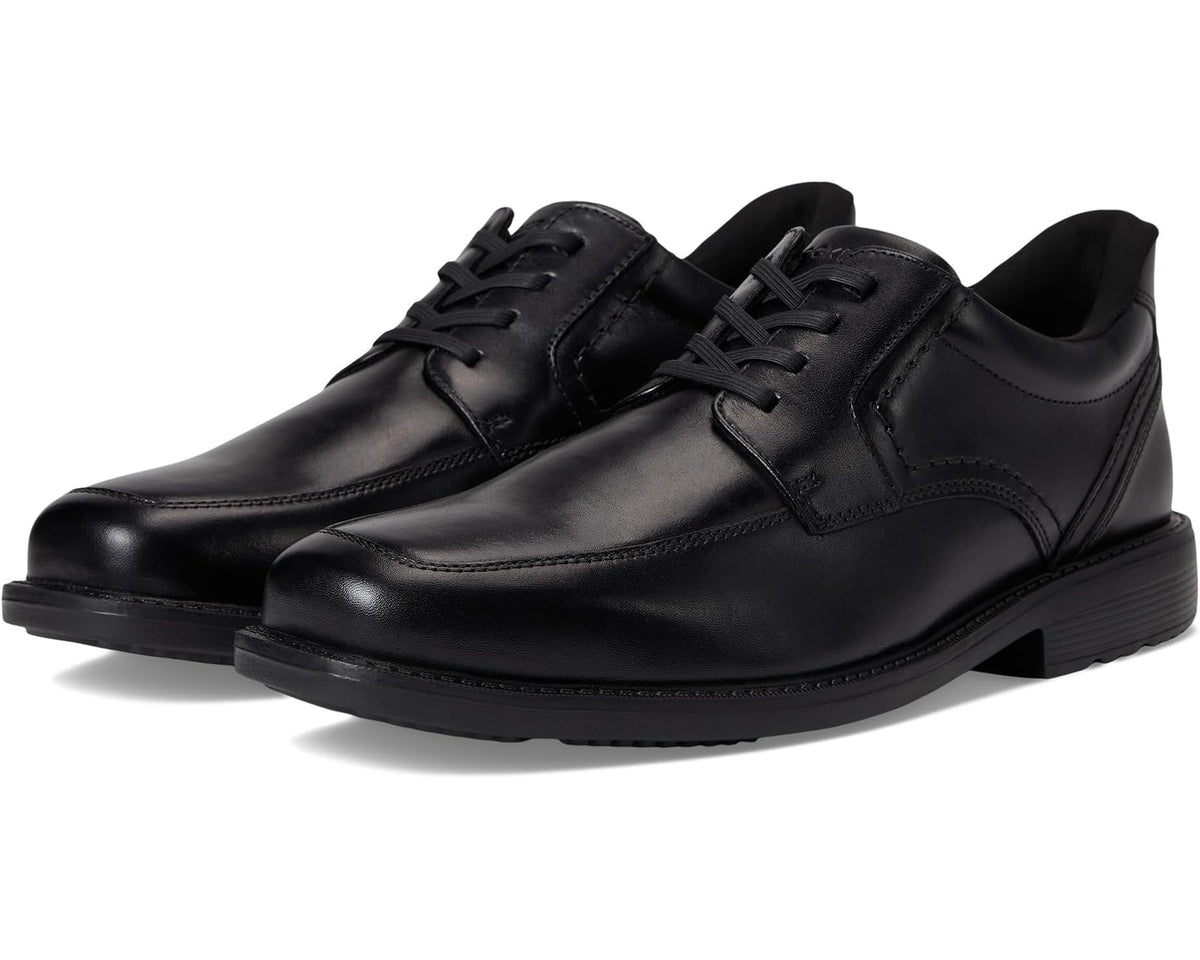 Black leather lace-up oxford with smooth toe and side stitching