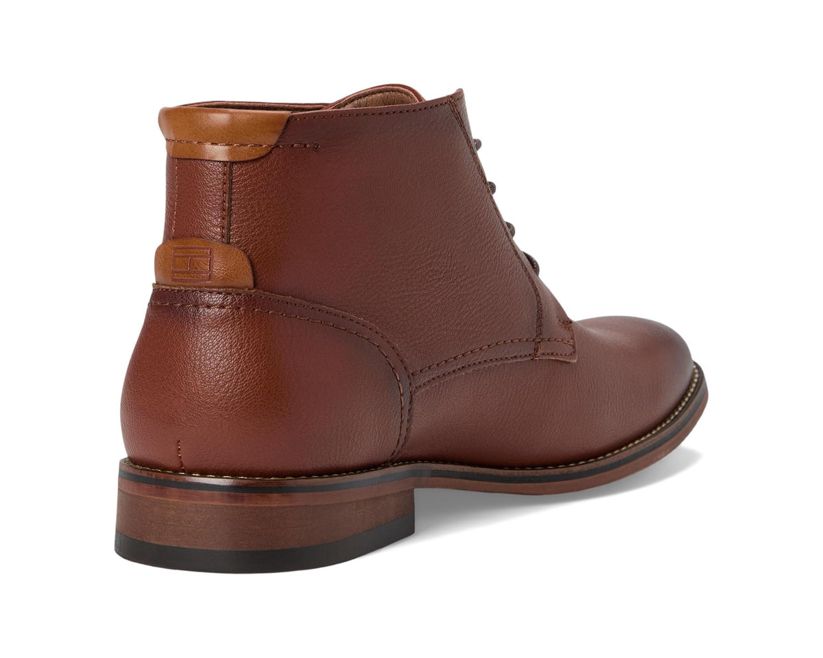 Men's Tommy Hilfiger Bage cognac leather ankle boot with heel pull tab and stitched seams