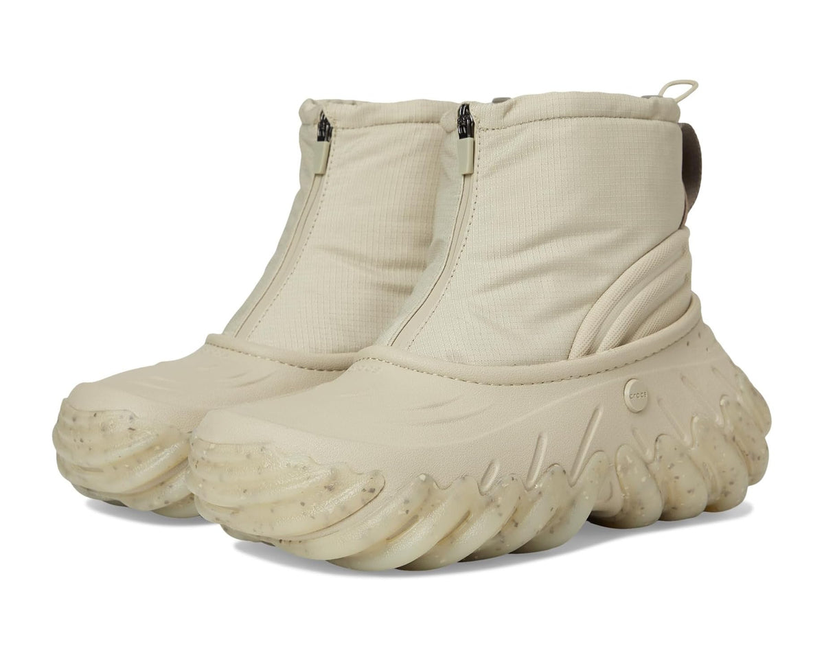 Unisex Echo boots in light beige with stretchy knit collar and chunky molded sole