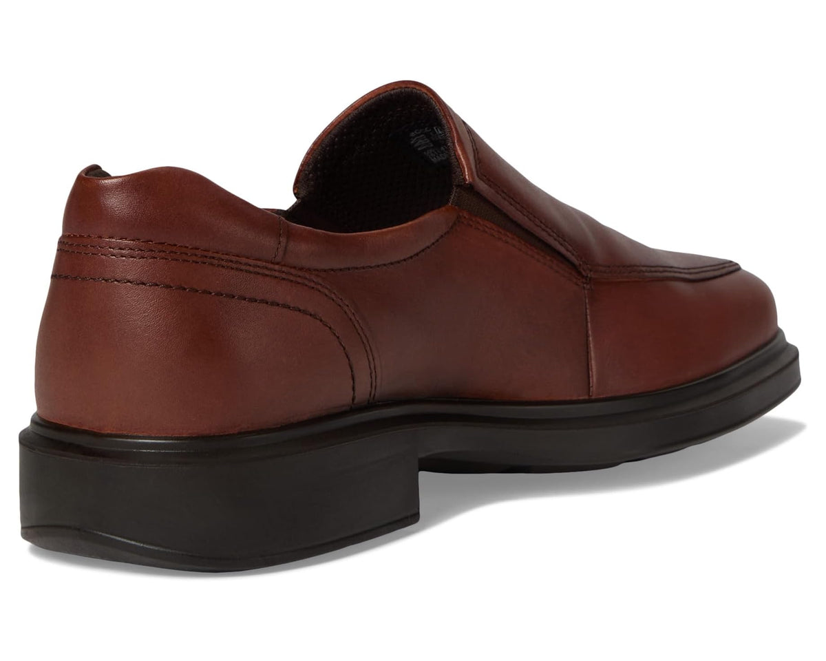 ECCO cognac leather slip-on shoe with padded rear collar and dark outsole