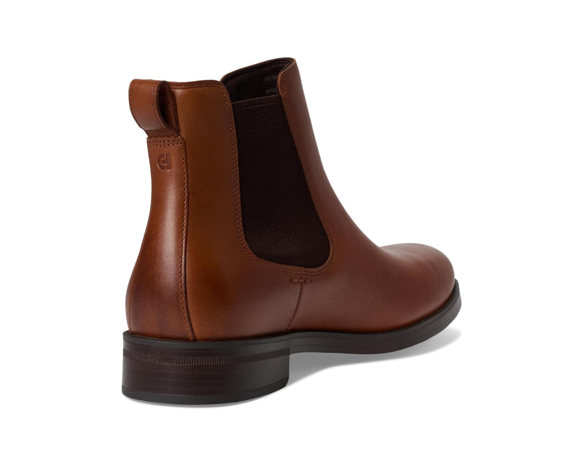 Brown Chelsea boots with elastic gore and stacked block heel sole