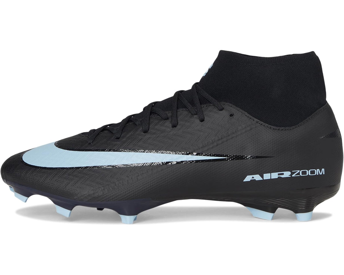 Nike Superfly 10 black football boots with Ice Blue swoosh and Air Zoom branding