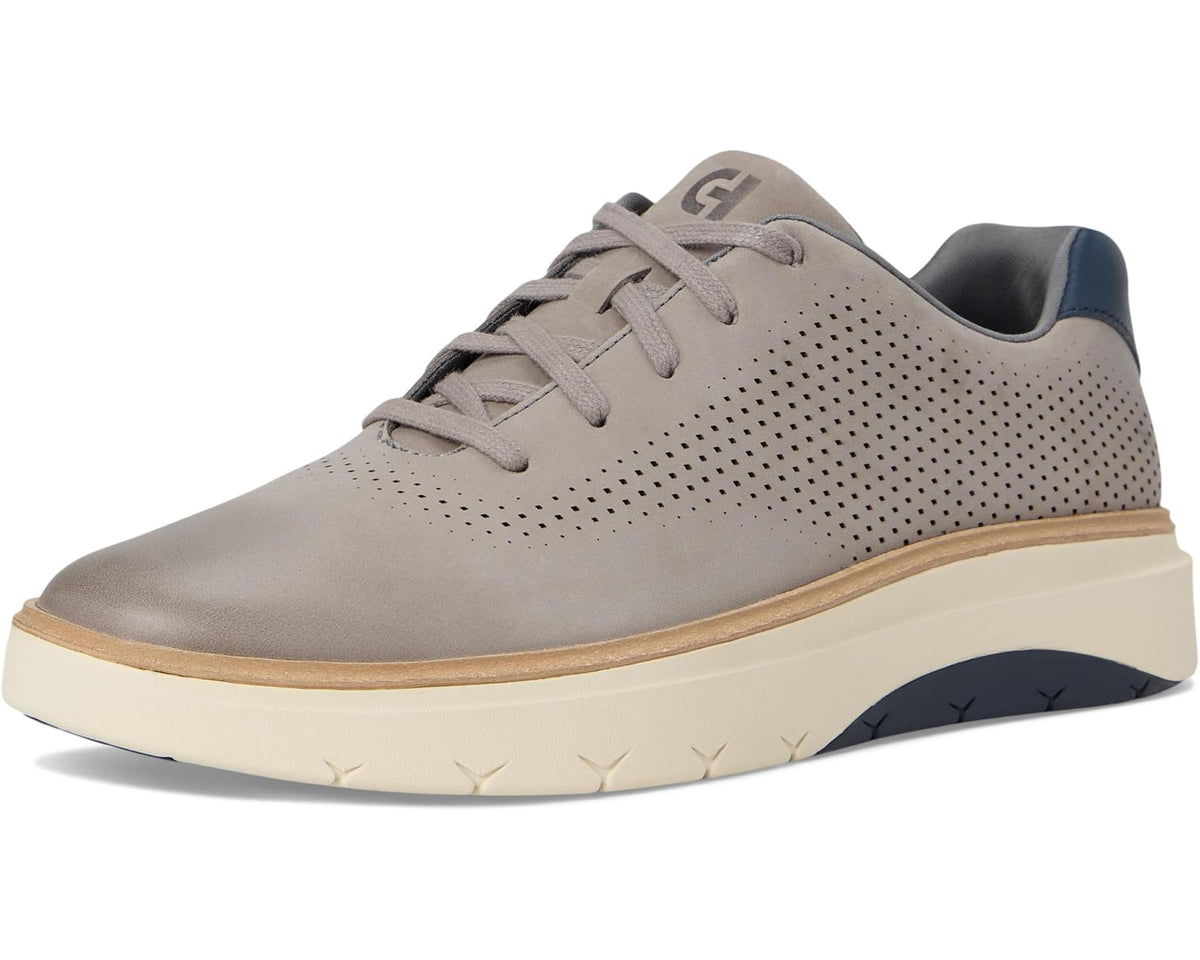 Cole Haan Grandpro sneakers, gray perforated upper with cream sole and navy accents