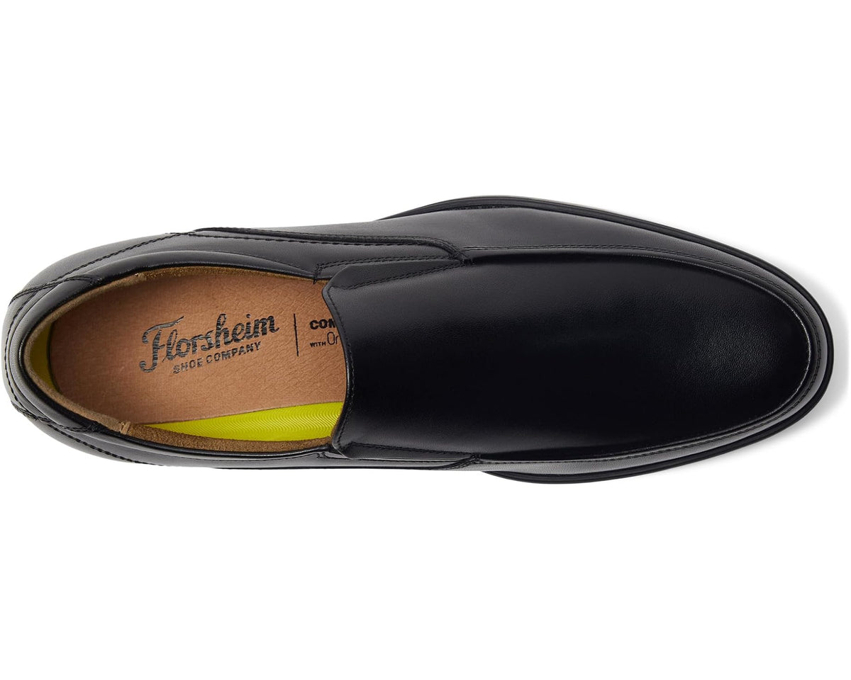 Men's Florsheim moc toe slip-on loafers, black leather with cushioned interior