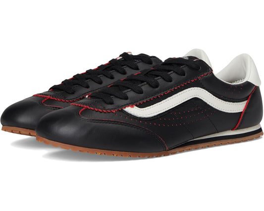 Vans unisex black and red low-top sneakers with white stripe and gum outsole