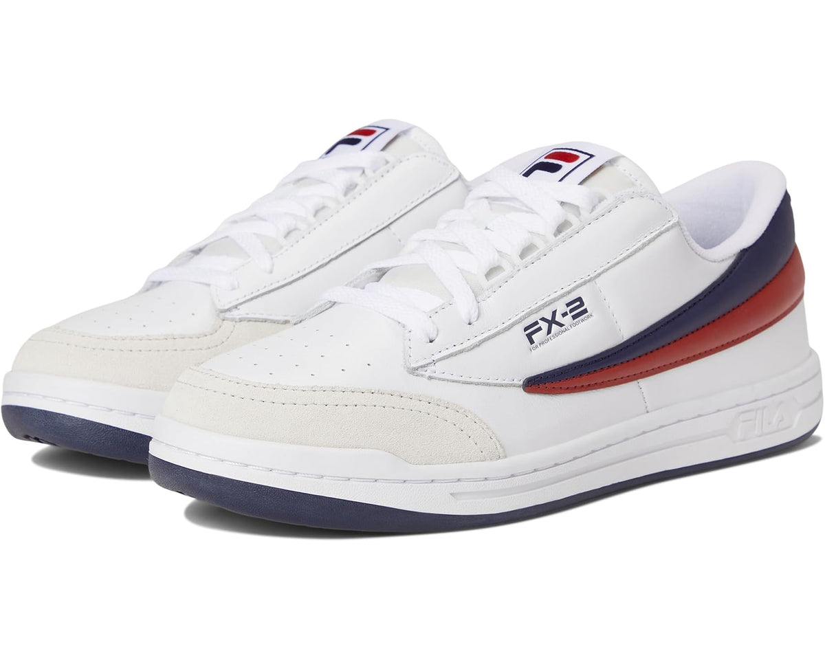 Men's Fila FX-2 low-top sneakers in white with navy and red side stripe