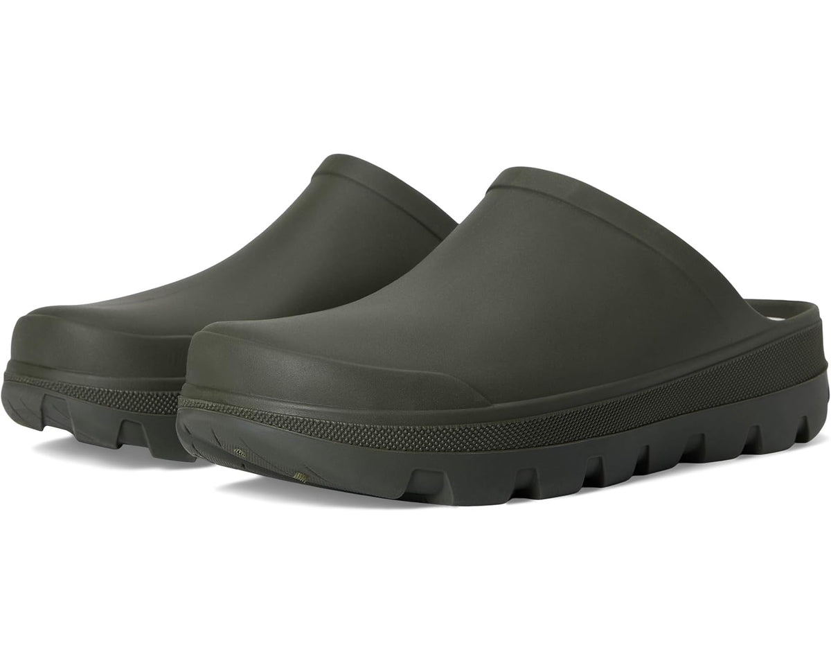 Women's Kamik slip-on clogs, dark olive rubber upper with platform lug sole