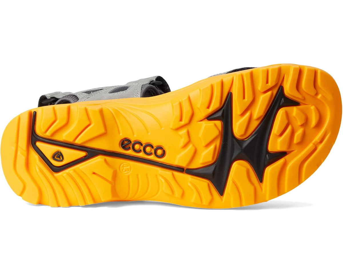 Men's ECCO sandal outsole with orange tread and black midsole