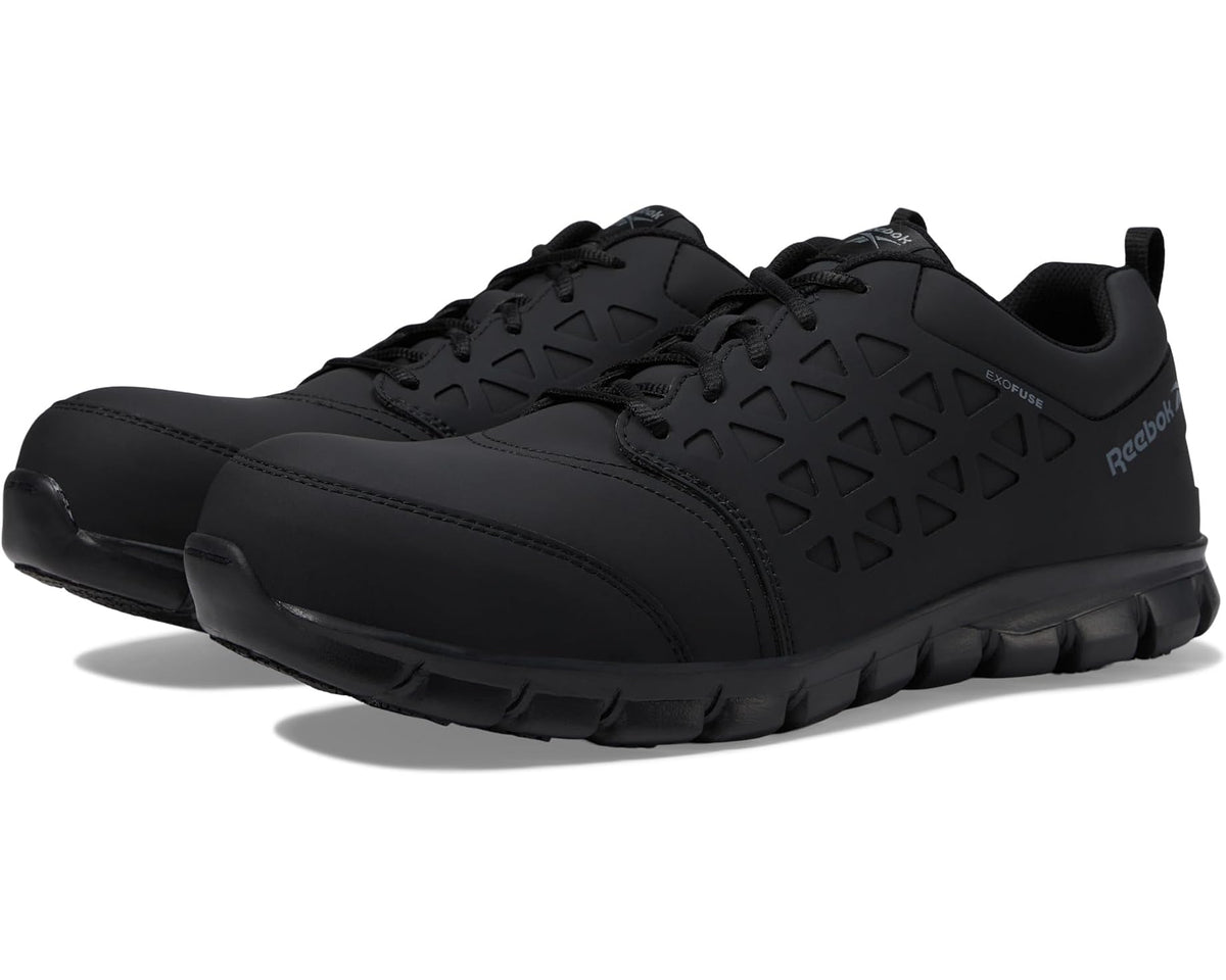 Men's Reebok work sneaker, black leather-look upper, lace-up, chunky tread sole