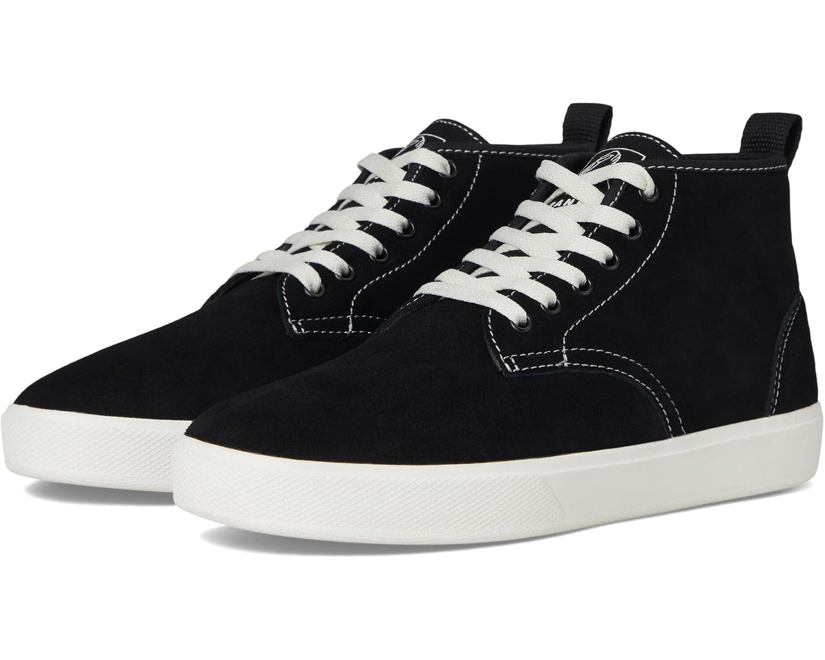 Men's black suede high-top sneakers with white lace-up and padded collar