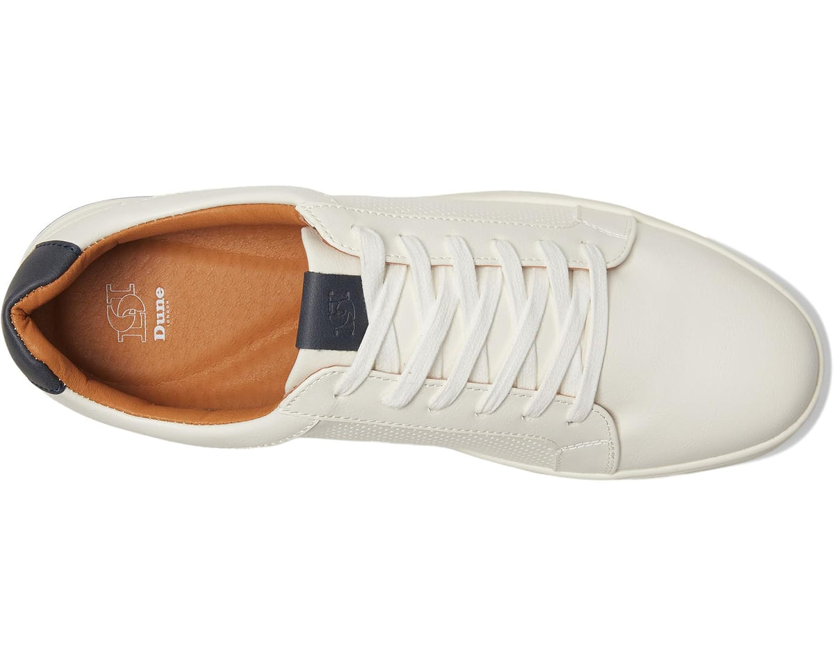 Men's Dune London Tezzy white sneakers, lace-up opening with tan lining