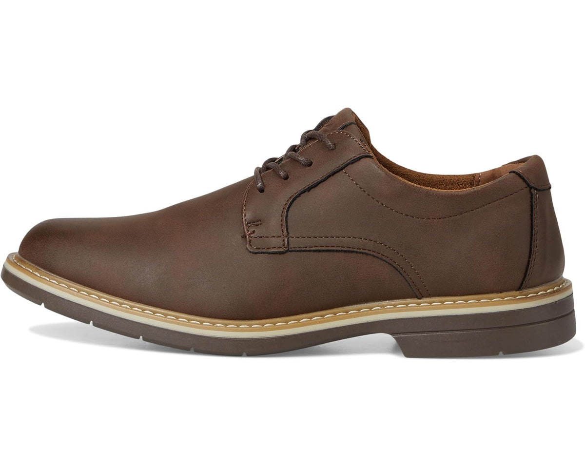 Men's dark brown lace-up oxford shoe with smooth leather upper and stitched panels