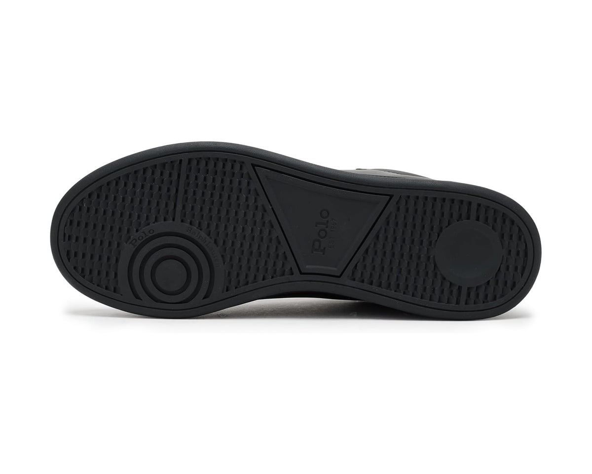 Black rubber outsole with textured tread and Polo branding