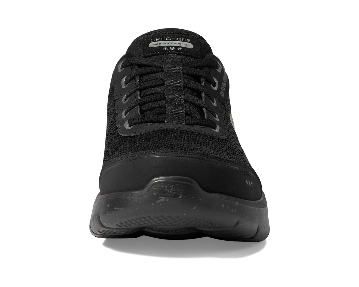 Men's black lace-up slip-on sneakers with rear logo and cushioned heel