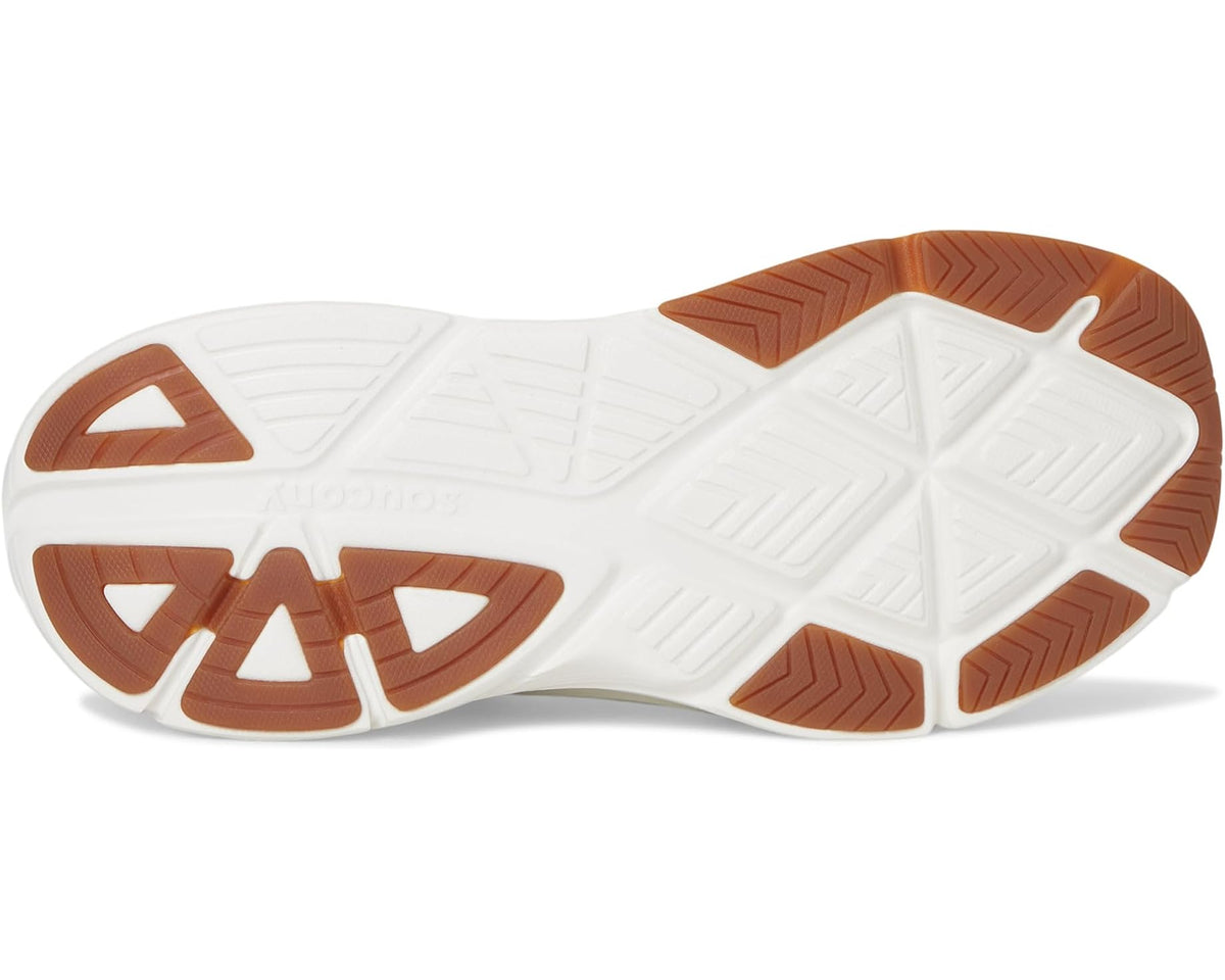 White and brown outsole for traction on a bone running shoe.