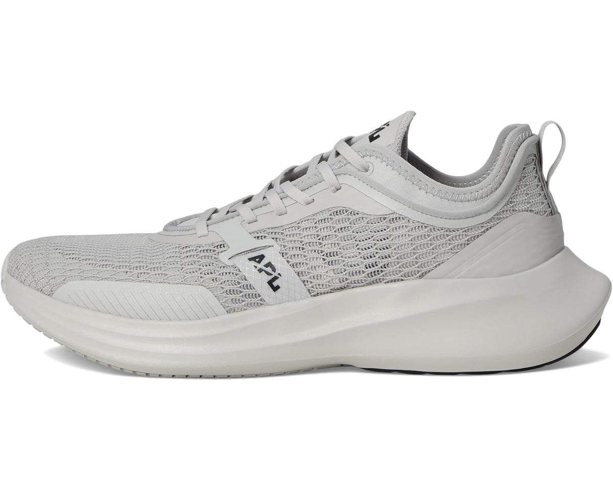 Light gray APL Euphoria running shoes with lace-up knit mesh upper