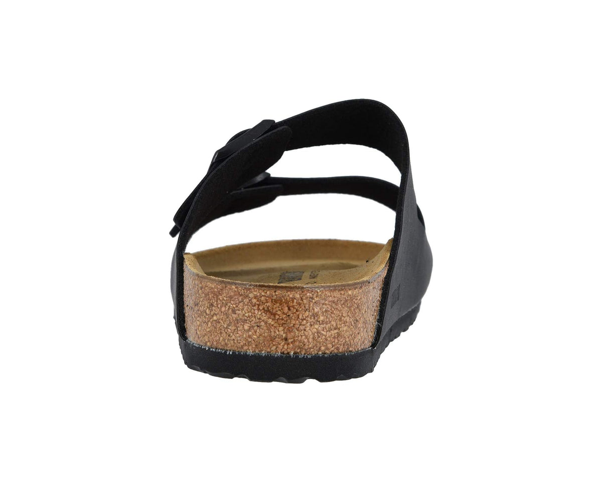 Birkenstock Arizona black slide sandal with open heel and two adjustable straps