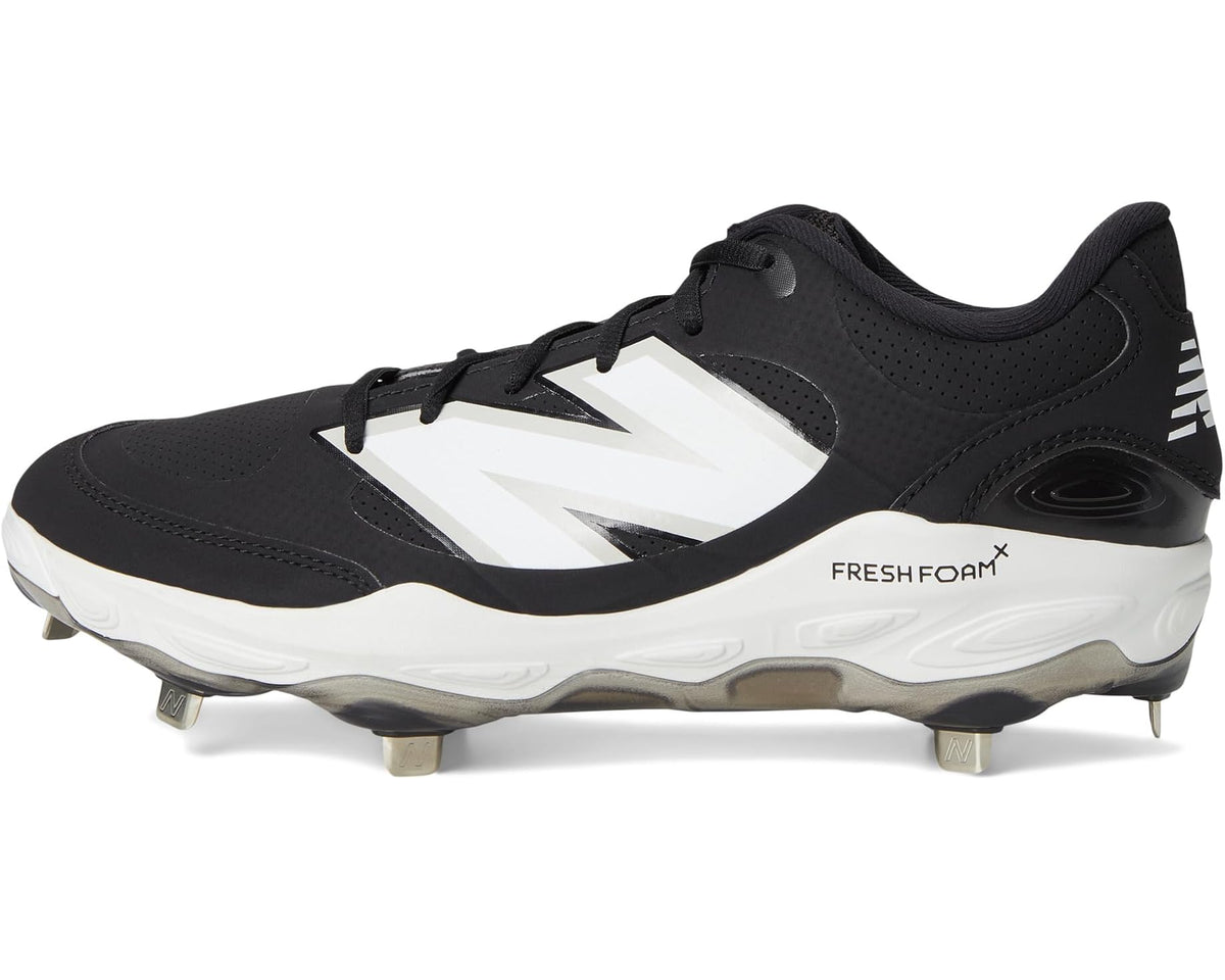 Men's New Balance Fresh Foam X 3000v7 cleats in black with white logo and spikes