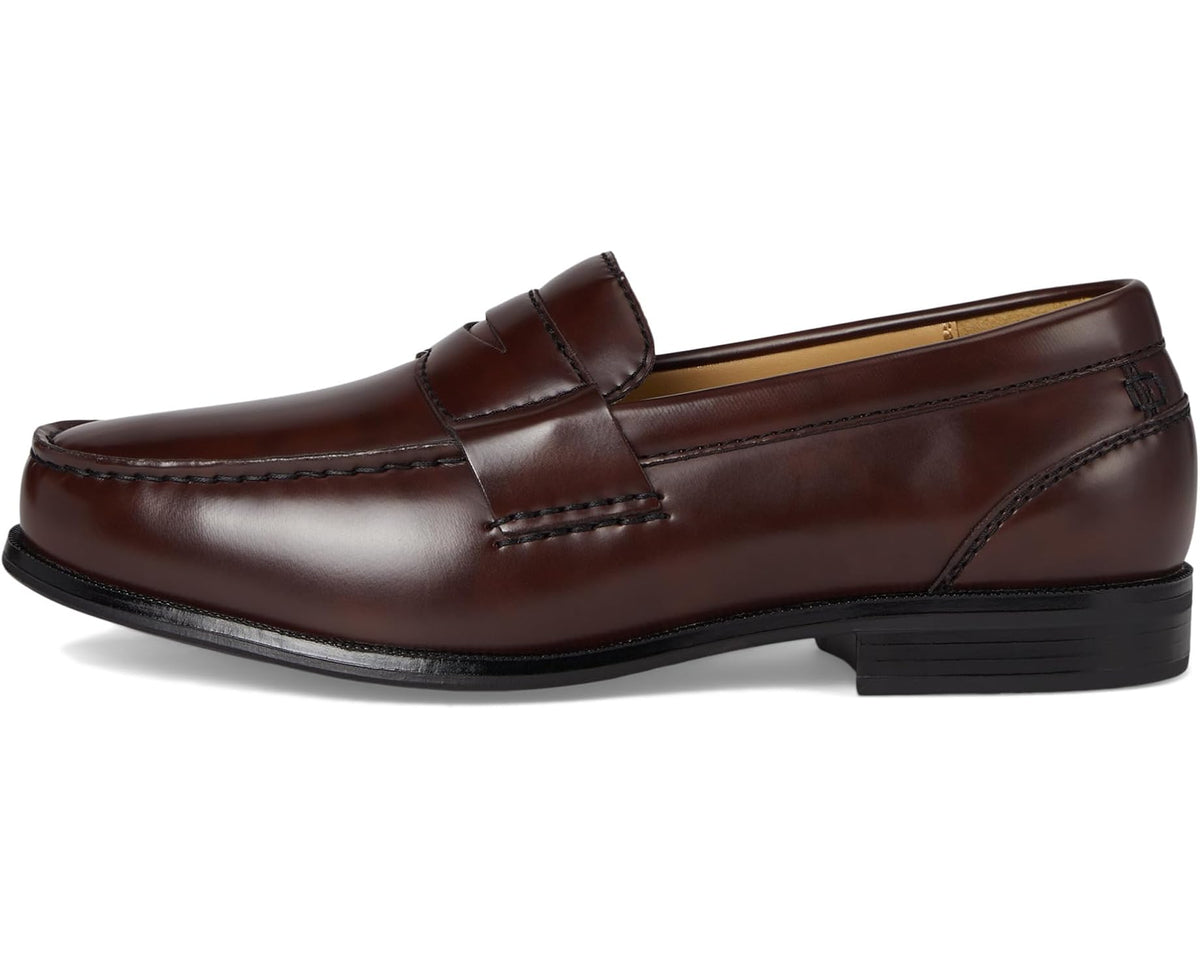 Cordovan leather slip-on loafer with strap detail and low heel