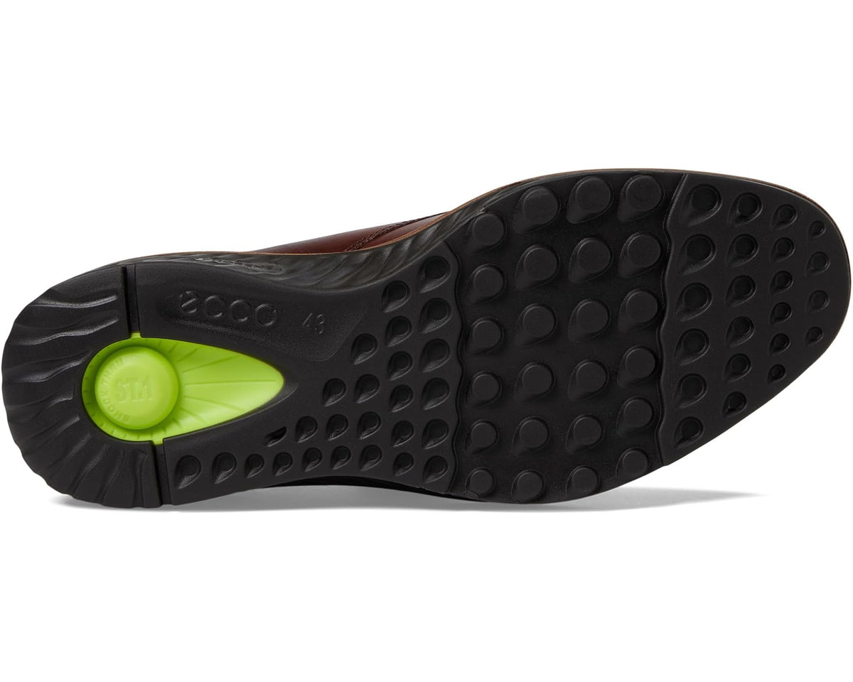 Men's brown lace-up shoe outsole with textured rubber tread