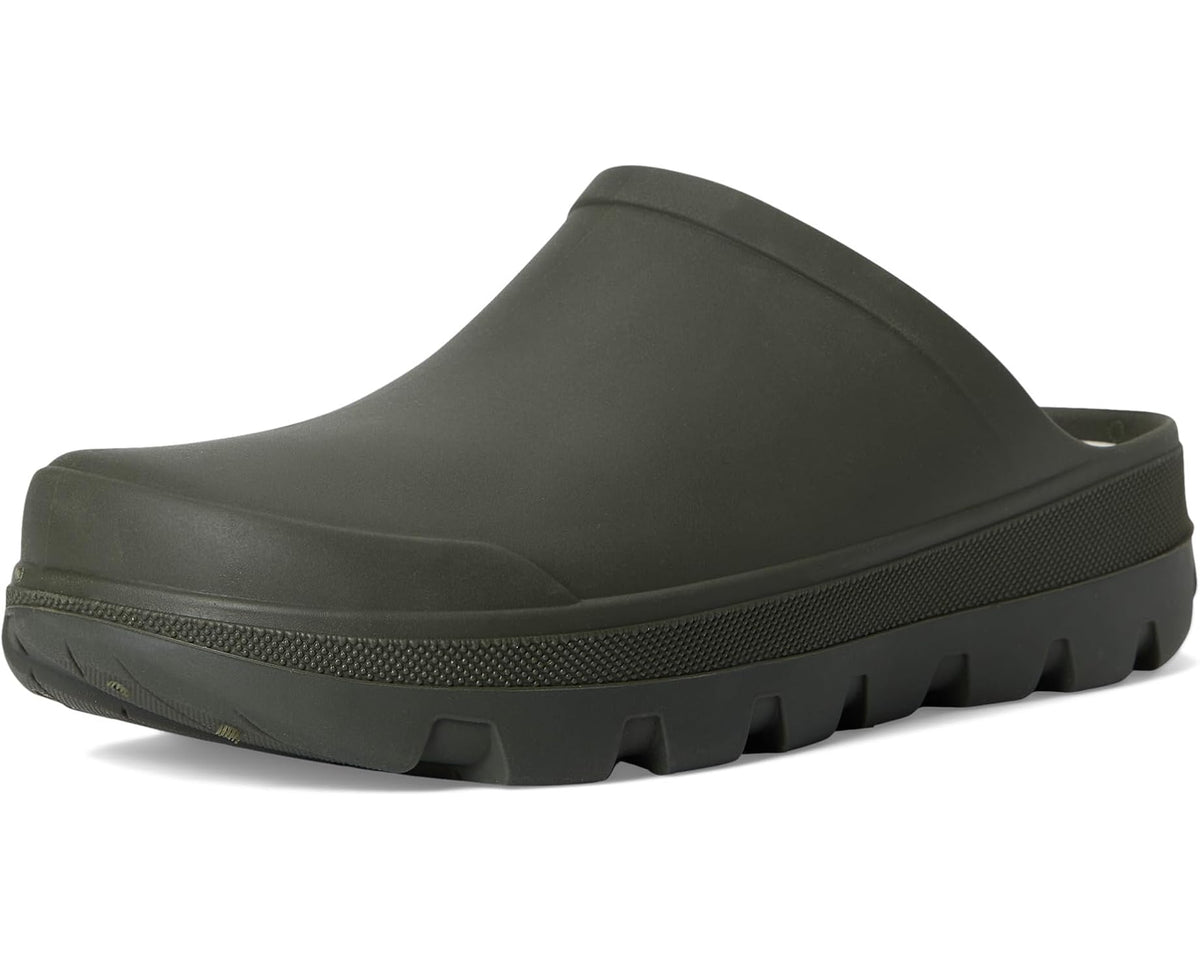 Women's Kamik slip-on clogs, dark olive one-piece upper with platform tread