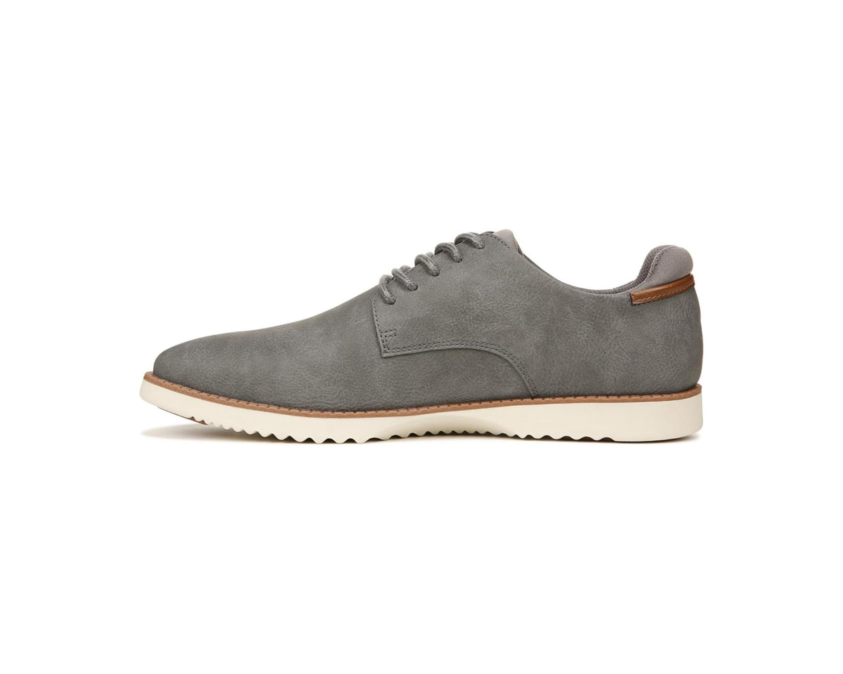 Dark grey lace-up sneaker with suede upper and contrast tan collar trim