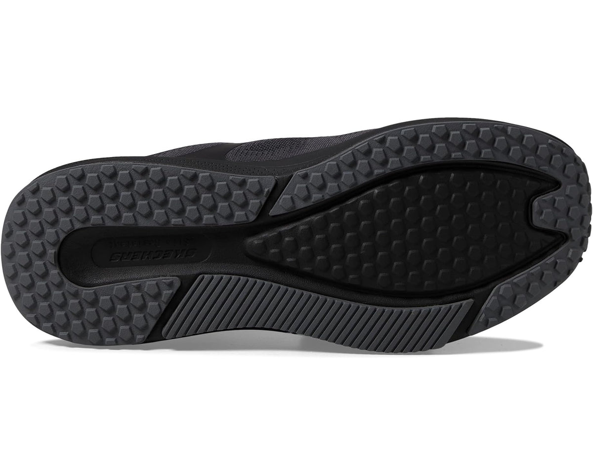 Men's SKECHERS black work shoe outsole, rugged tread pattern for traction