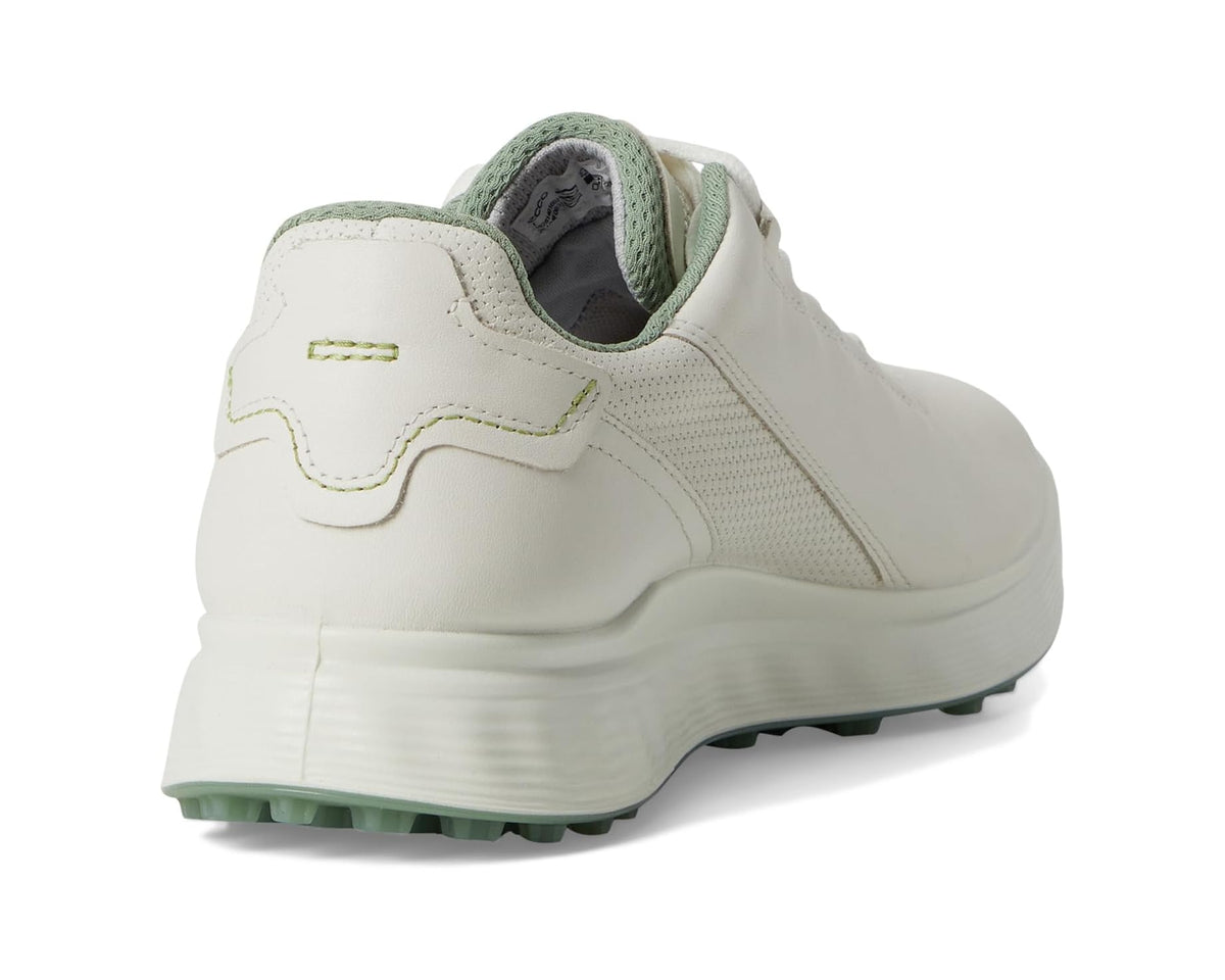 White ECCO Golf lace-up shoe heel with cushioned lining and green trim