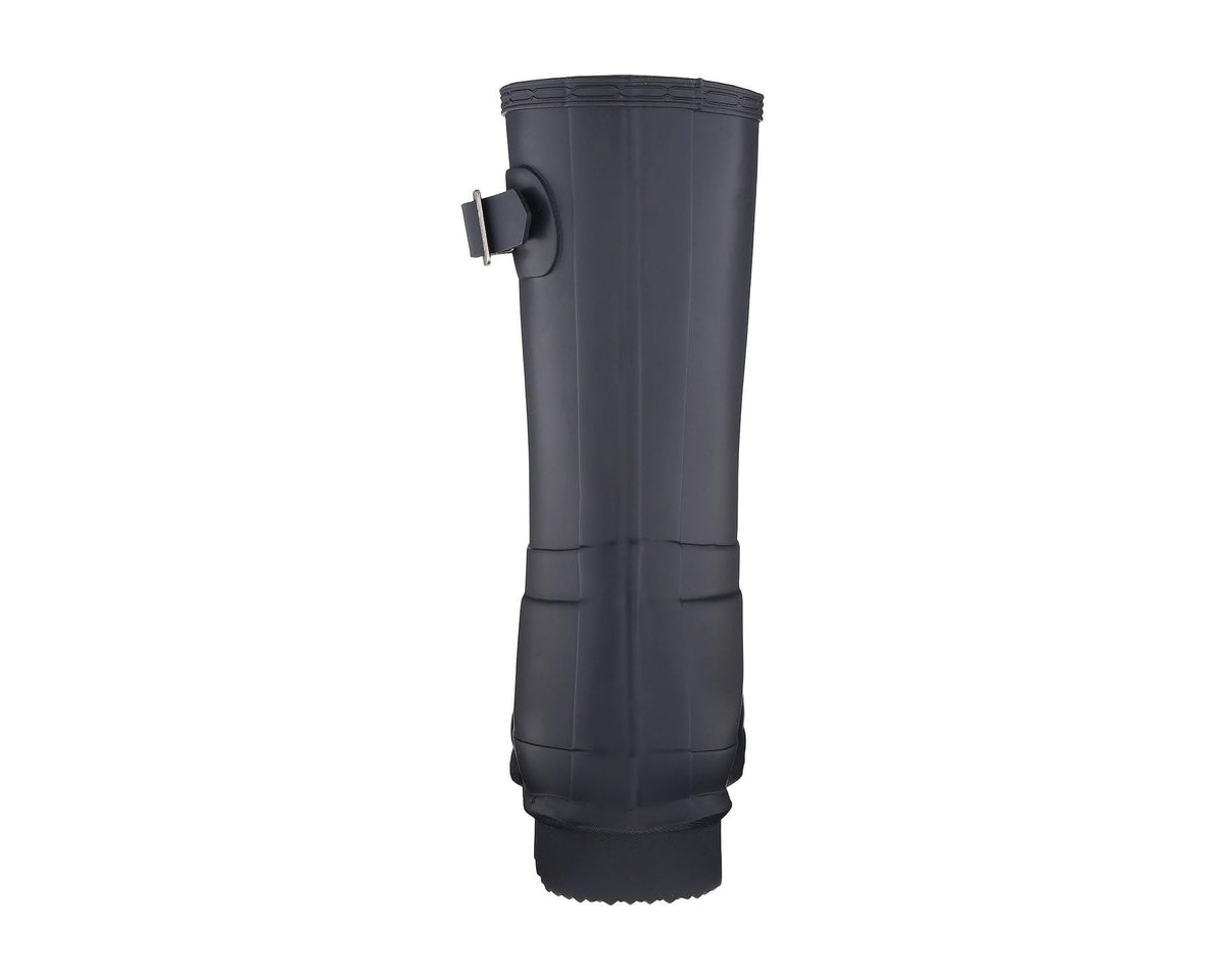 Navy tall short rain boot profile with side strap detail