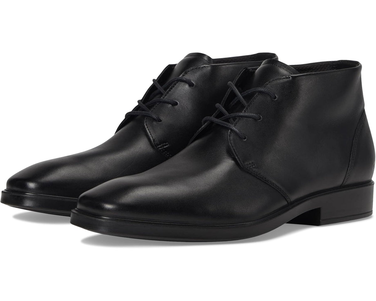 ECCO men's black leather chukka boots with lace-up front