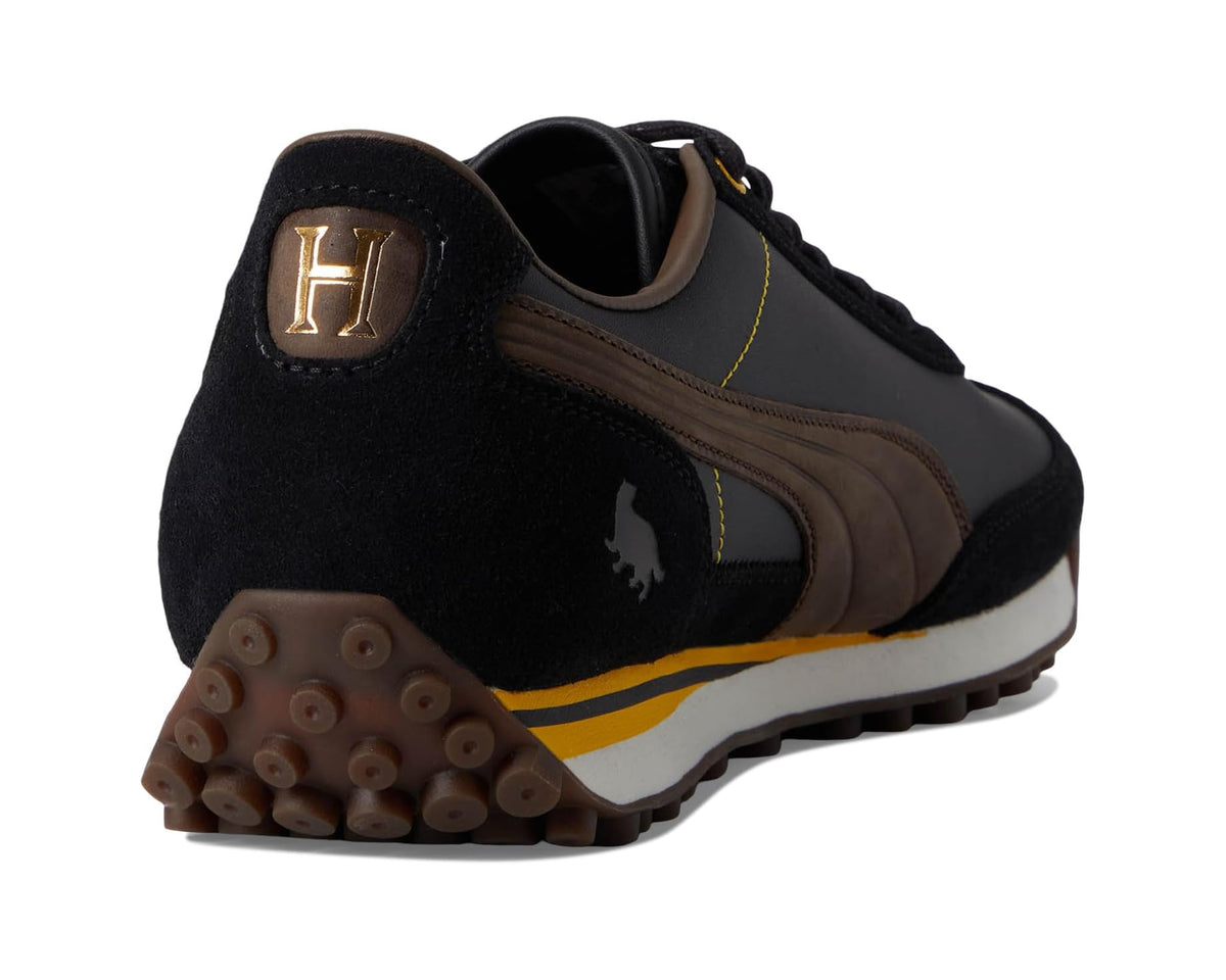 PUMA Easy Rider sneakers, black and brown with heel patch and treaded rubber outsole