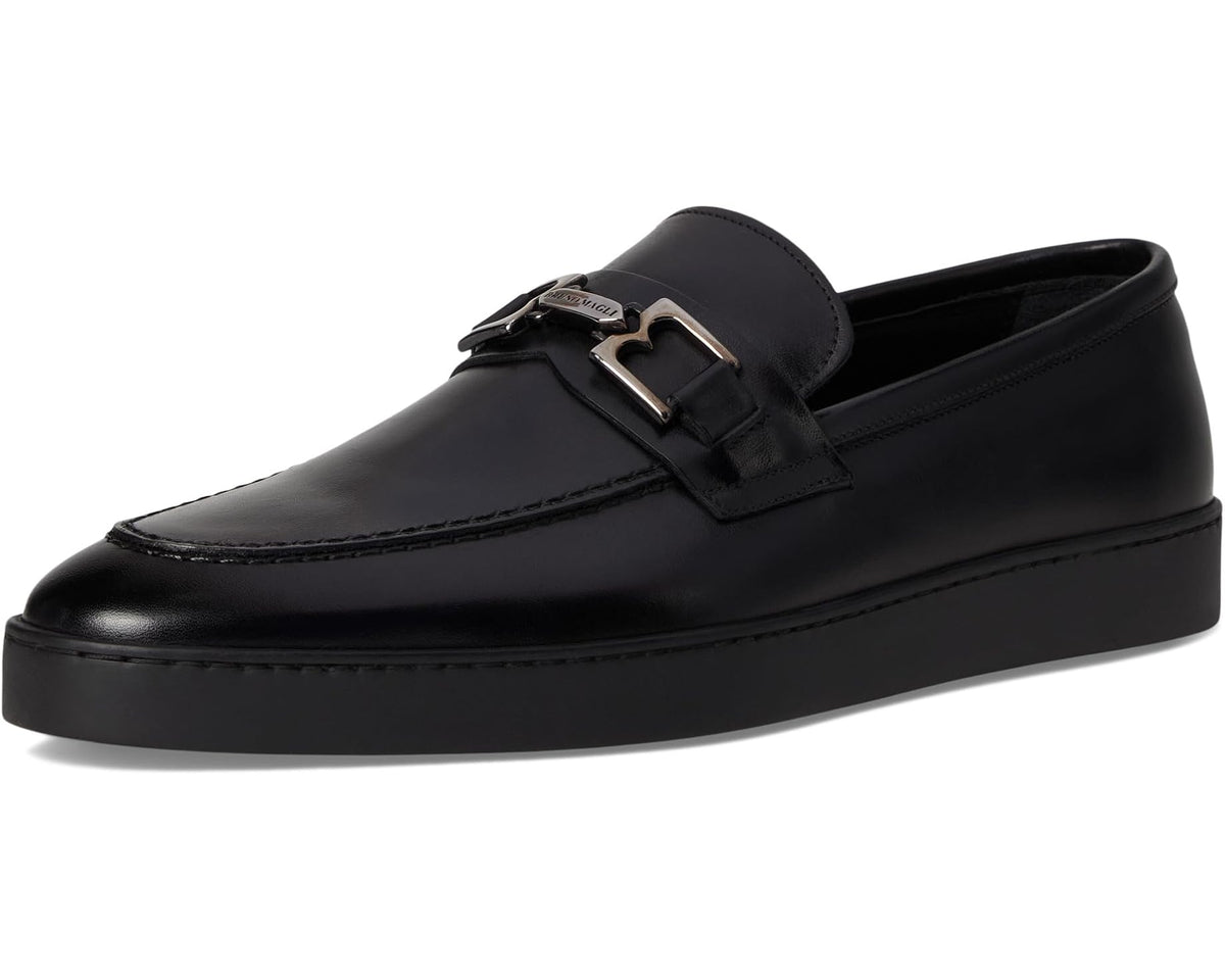 Men's Bruno Magli black leather loafer with strap buckle detail