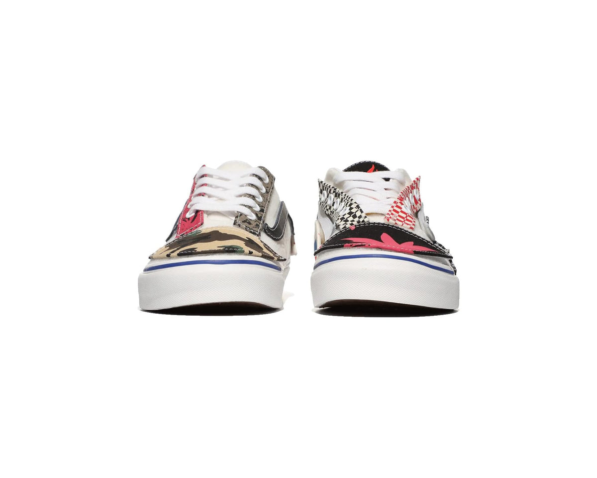 Vans DIY low-top sneakers, front view with lace-up design and multi-pattern uppers