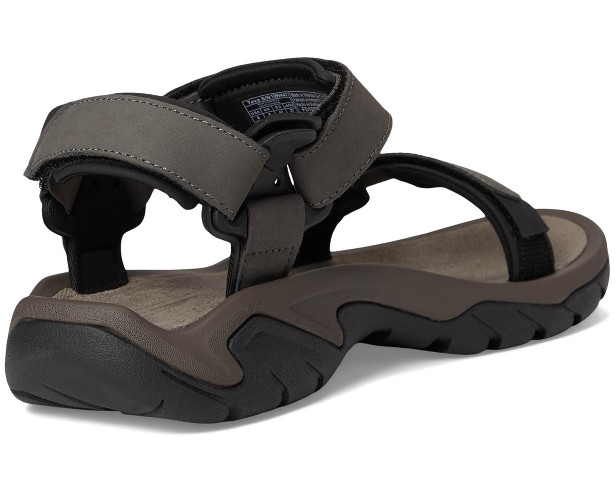 Men's Teva dark gray sandals with cushioned heel strap and textured rubber sole