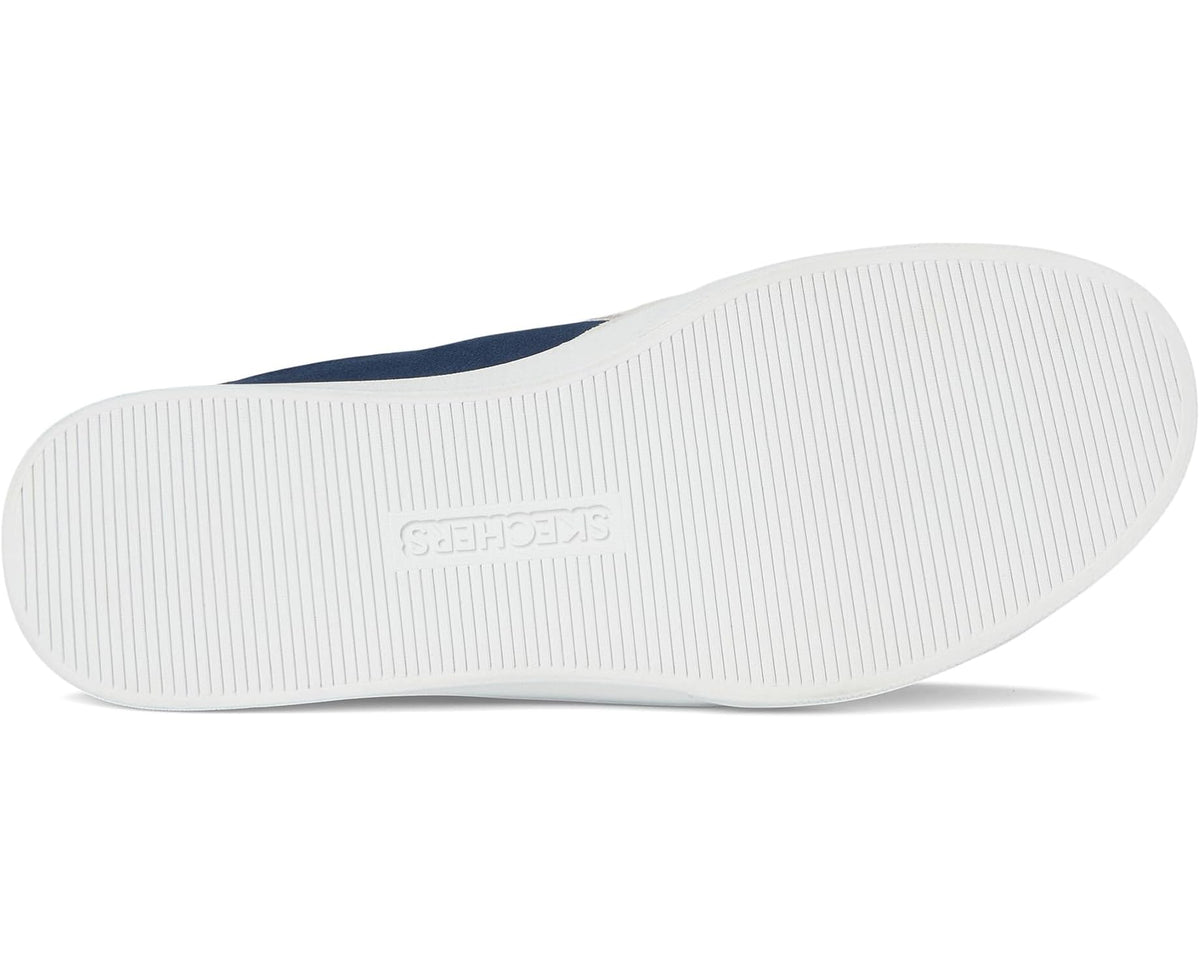 Men's navy low-top sneaker outsole with textured white rubber tread