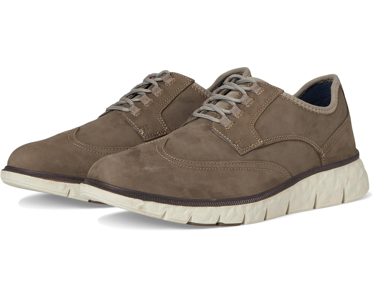 Men's taupe suede lace-up sneaker with padded collar and cushioned sole