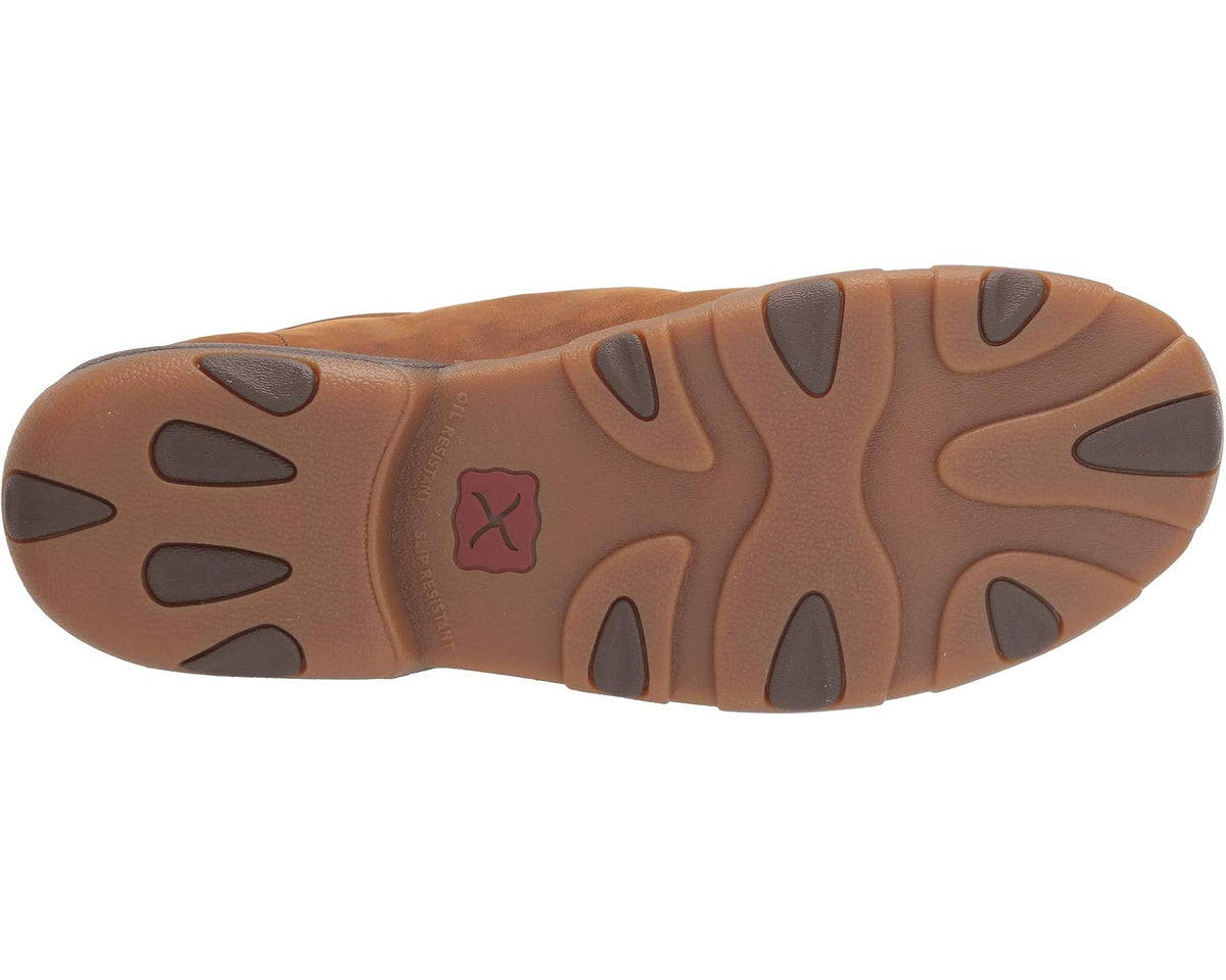 Men's chukka boot outsole with rubber traction tread and red logo