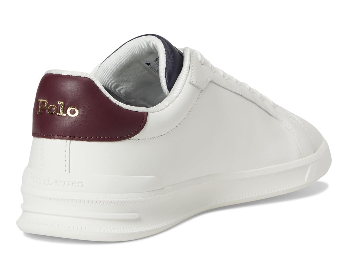 Men's Polo Ralph Lauren leather sneakers, off-white back with wine heel and padded collar