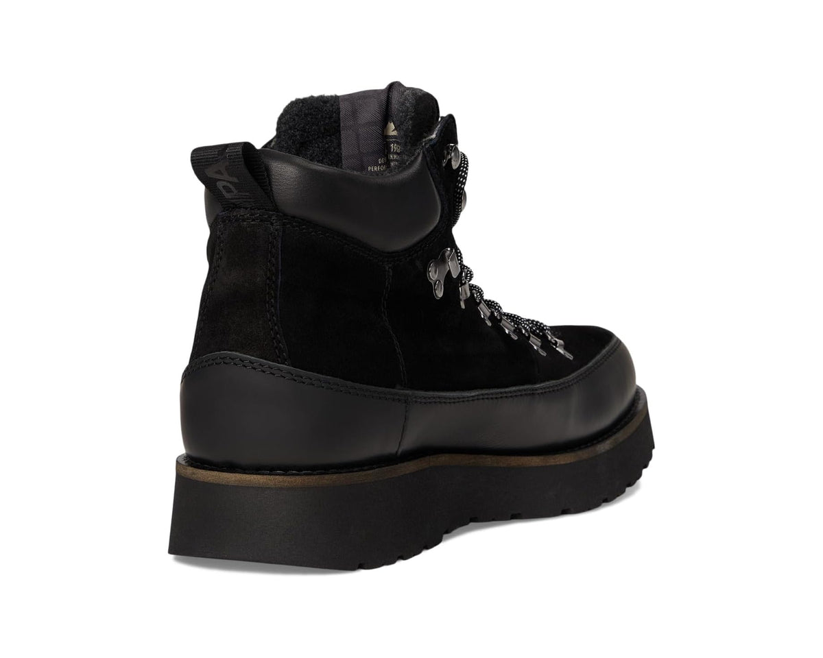Black high-top boots with heel pull loop and rugged platform sole