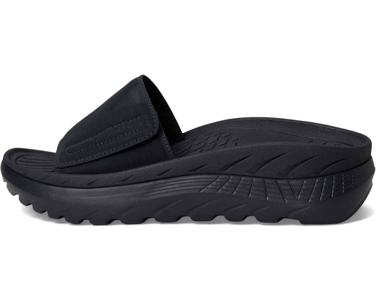 Navy unisex VIONIC slide sandals with cushioned strap and ridged midsole
