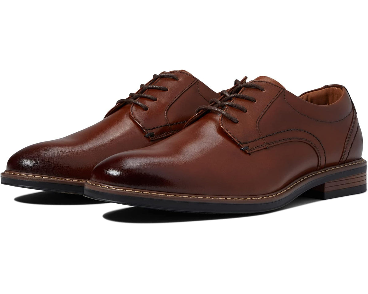 Nunn Bush Centro Flex plain-toe Oxford shoe, cognac brown lace-up with sleek profile