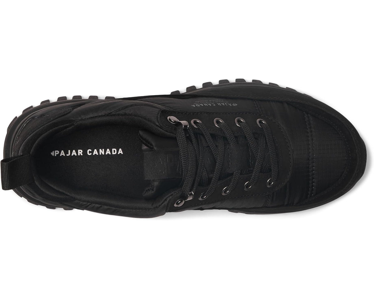 Fero Low sneaker showing black tongue with laces and Pajar CANADA logo