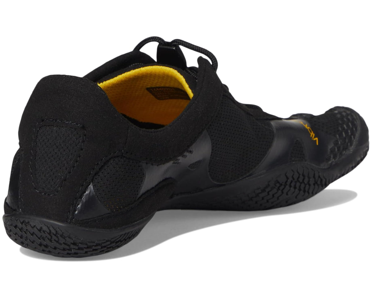 Black Vibram FiveFingers KSO EVO shoe heel view with open collar and cushioned lining