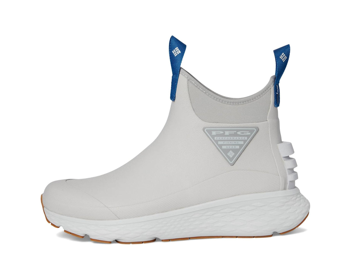 Light grey boot with blue pull tab and PFG logo on side panel