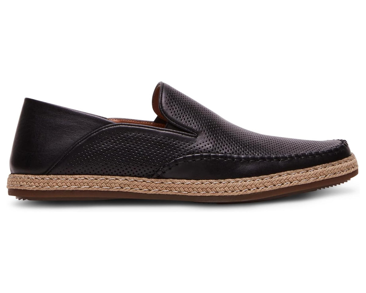 Men's black slip-on loafer with perforated upper and stitched detail