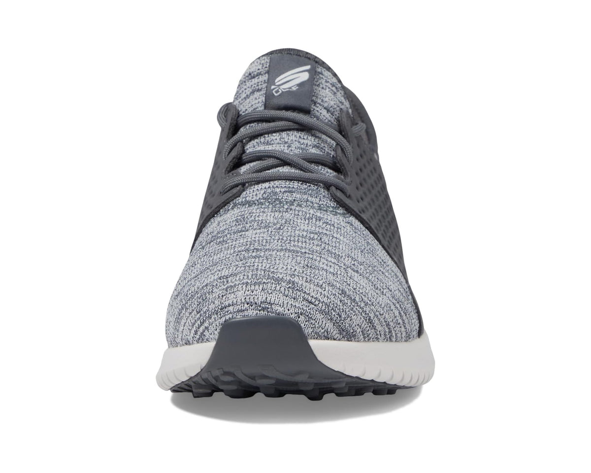 Grey knit lace-up golf sneaker with cushioned collar and rounded toe