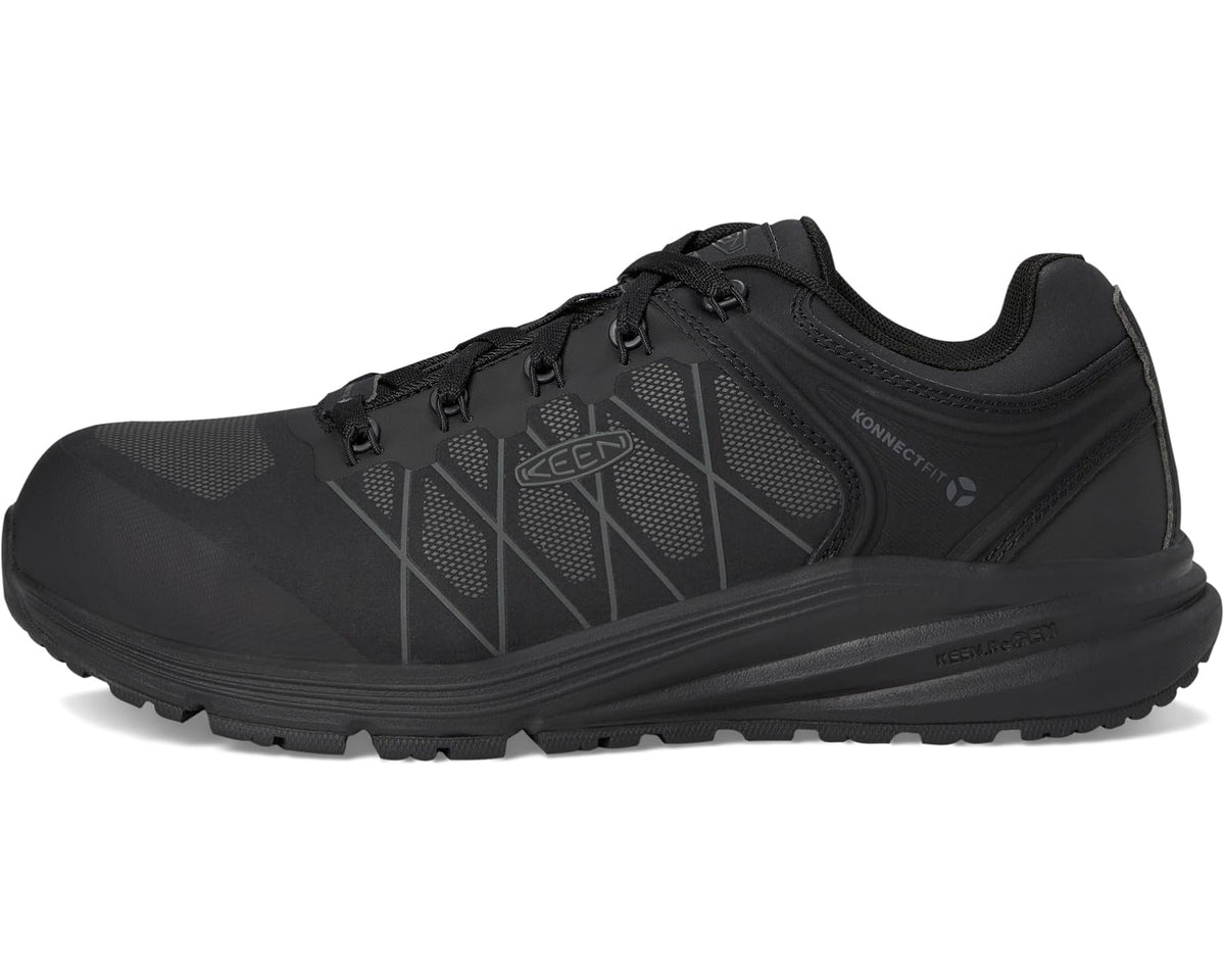 Black lace-up work sneaker with protective toe and cushioned midsole